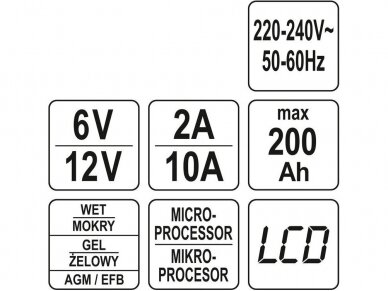 Elektroninis Įkroviklis akumuliatoriui 6/12V 2/10A 200Ah 2