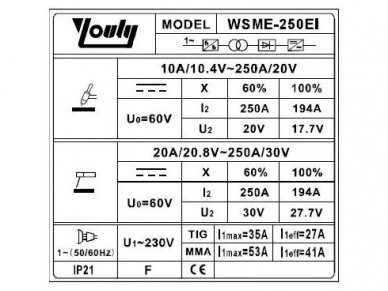 Inverterinis suvirinimo pusautomatis WSME250EI 230V (IGBT) AC/DC, TIG/ MMA WS ME -250 EI 2