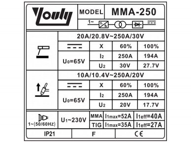 Inverterinis suvirinimo aparatas (IGBT) MMA/TIG MMA-250 2